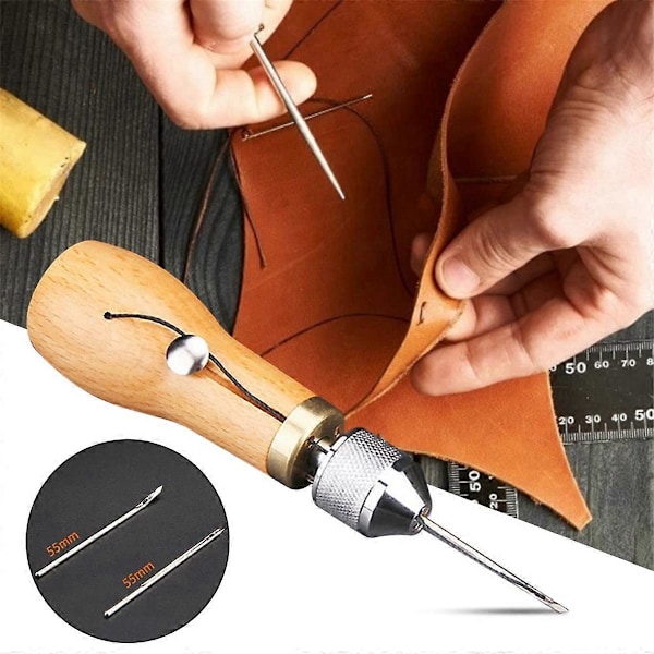 Lærsøm Syl Kit Håndverk Verktøy Håndsøm Maskin Låsesting Trådnåler Sett DIY Skomaker