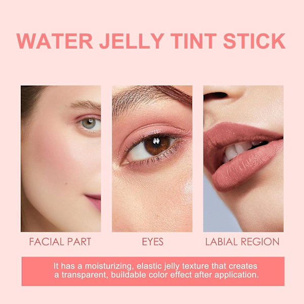 Kylande Vattengelé-Tintstick, 2-i-1 Transparent Läpp- & Kindfärg, Milk Makeup Jelly Lip Tint Blush - Uppbyggbar Vattenfärgsfinish b