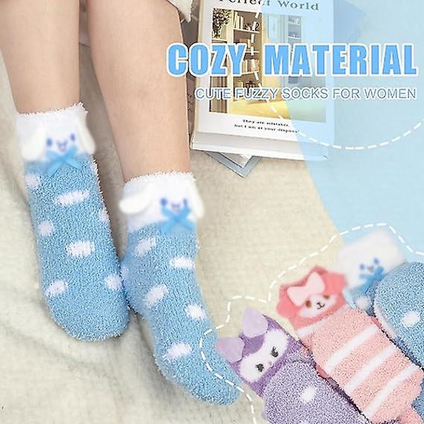 3 Par Dam Fuzzystrumpor Mysiga Vinter Varma Fluffiga Mjuka Söta Djur Fuzzy Hemtofflor - Lila Blå Rosa/Storlek: One Size