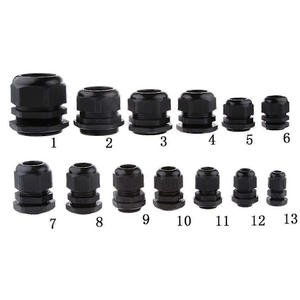20 stk. Mini PG7 Sort Plastik IP68 Vandtæt Kabelgennemføring 3-6,5 mm