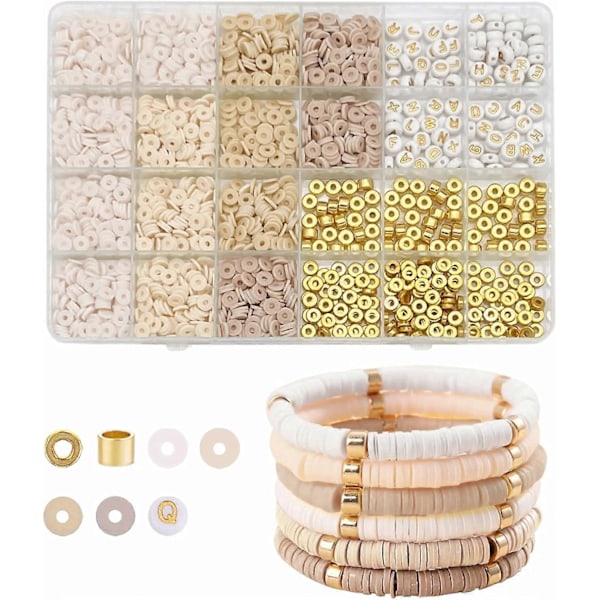 2064 st Lerlera Pärlor för Armband Tillverkning Kit för Flickor Vuxna 4 Färger Lerlera Pärlor för Smycken Tillverkning Tillbehör Charm Vännskap Armband Kit med Guld/Le