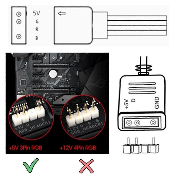 2 stk. ARGB Splitter Kabel, 1-til-4 Hun til Hun 5V 3-polet Adresselig RGB Splitter Forlængerkabel