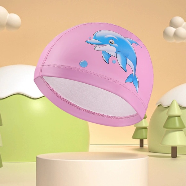 Barnes badehette vanntett PU-belegg tegneserie dyr søte gutter og jenter klemmer ikke hodet pink dolphin