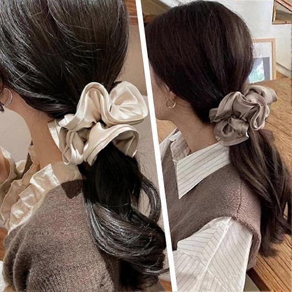14CM Dame Stor Hårstrikk Hestehale Elastisk Hårbånd Bobble Silke Sateng Coffee