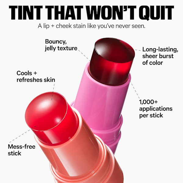 Cooling Water Jelly Tint Stick, 2 i 1 Sheer Lip & Cheek Stain, Milk Makeup Jelly Lip Tint Blush - Byggelig Vandfarve Finish a