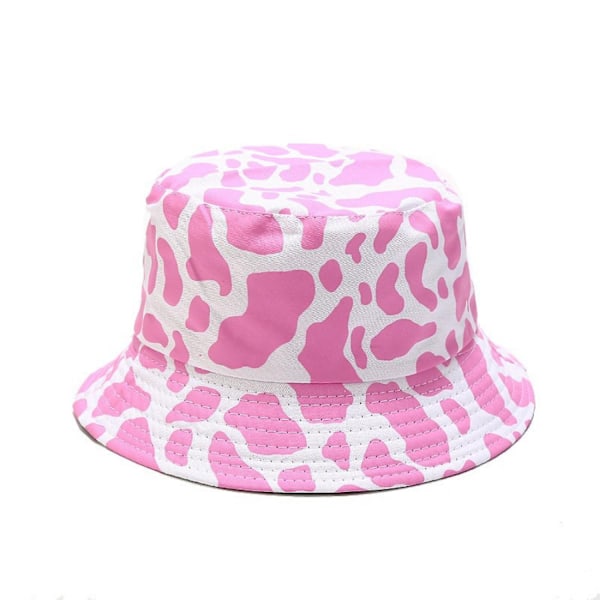 Unisex Pink Ko-Mønster Print Spand-Hat Dobbeltsidet-Bærbar Reversibel Fisker-Hætte