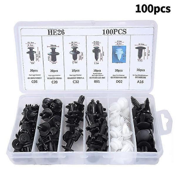 100 stk Boks med Spenne Bil Universal Spenne Sett Kombinasjon Bil Nylon Spenne Bumper