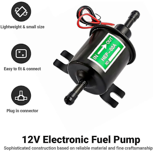 Universaali 12V sähköinen bensapumppu - 4-7psi Virta 1,0-2,0A Sisääntulo- ja ulostulohalkaisija 8mm (5/16\") Ulkoinen pumppu