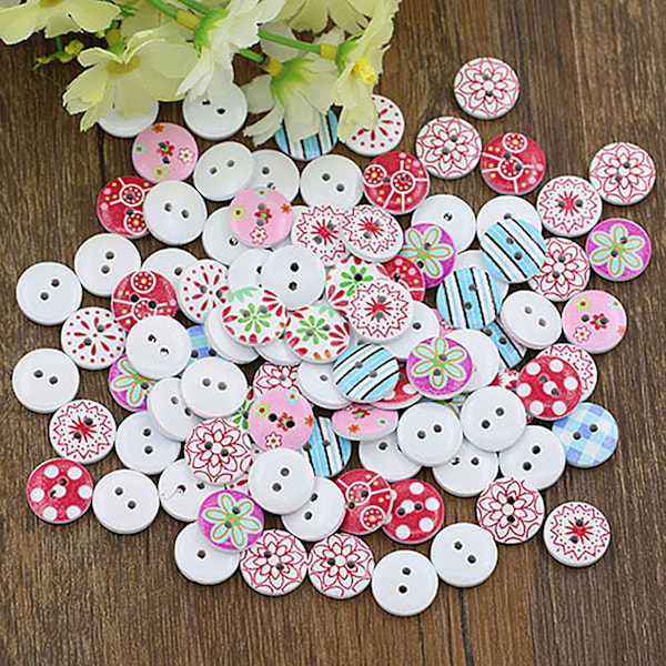 100 st Cirkelformade Träknappar för Måleri, Hantverk, Scrapbooking, Sy, Korttillverkning, DIY
