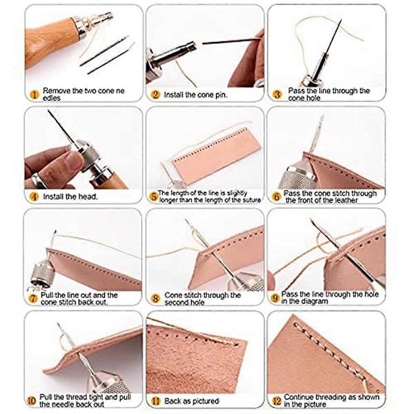 Lærsøm Syl Kit Håndverk Verktøy Håndsøm Maskin Låsesting Trådnåler Sett DIY Skomaker
