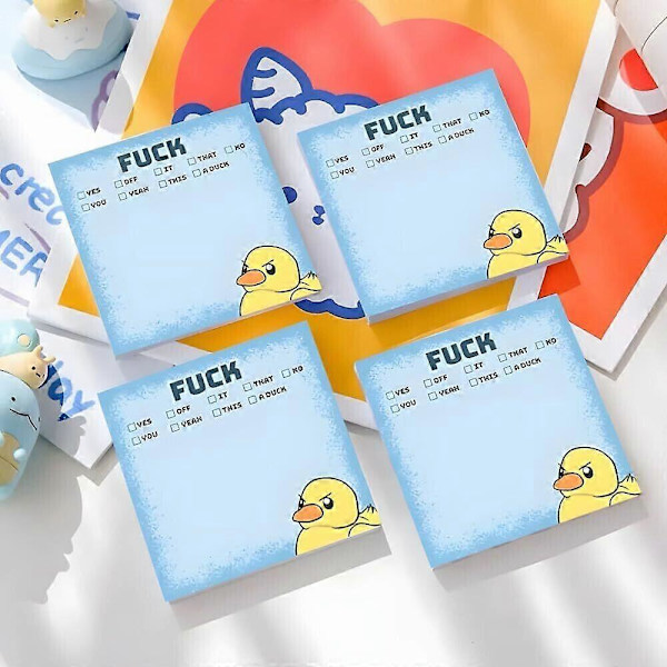 Roliga och fräcka ank-klisterlappar, 4 stycken roliga klisterlappar, Nyhetsanteckningsblock fuck duck