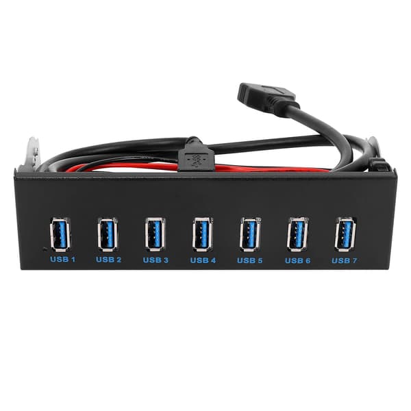 7 Port USB 3.0 Hub 5Gbs 5.25 tums CD-ROM Enhetsfack CD ROM Frontpanel för Datorchassi+USB 3.0 19-p