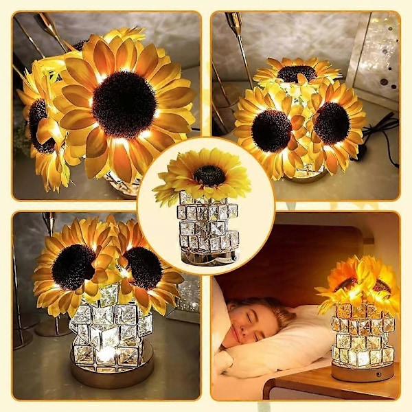 Solsikke Blomsterlampe, 3 Farge-demping Lite Nattelys, USB Oppladbar plug in models