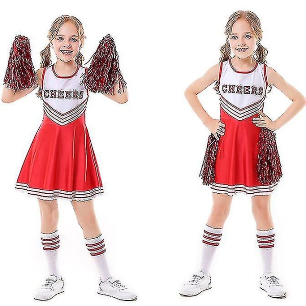 Kid's Girls School Party Cheerleader Kostym Musikalisk festklänning red 110cm