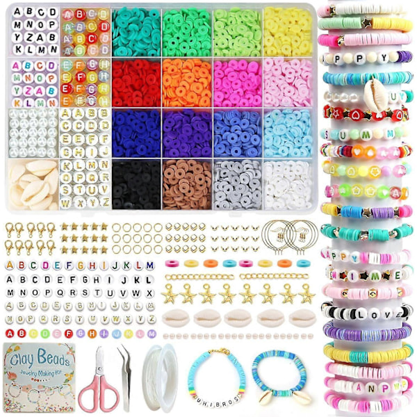 6000 st. Lera Pärlor Armband Gör-Det-Själv-Set, Flickors Vänbandsarmband Polymer Heishi Pärlor med Smyckesberlocker Hantverkspresenter för Tonåringar