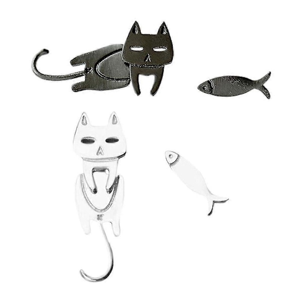 2xfish Katt Stud Örhängen Asymmetrisk Temperament För Medarbetarförmåner Kvinnor Svart