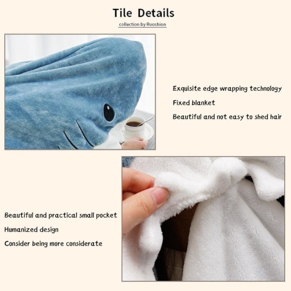 Shark Blanket Hoodie Bärbar filt Supermjuk sovsäck M