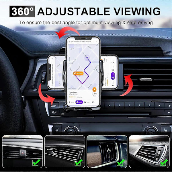 Biltelefonholder, Automatisk Klemmesensor 10W Qi Rask Lading Bil Frontrute Dashbord Luftventil Telefonholder Kompatibel med iPhone12/12 pro m black