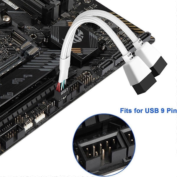 2 st Dator Moderkort USB 2.0 9-Pin till Dubbel 9-Pin Förlängningskabel Y Splitter Audio HD Förlängning