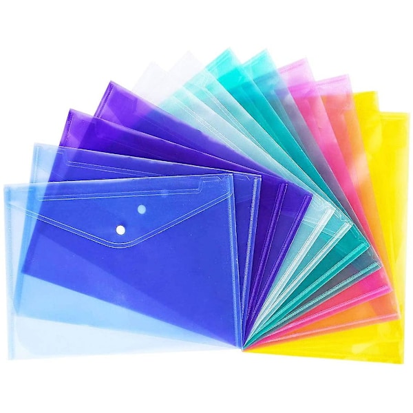 Plastikmapper, 12 stk. A4 Mappe Dokumentmapper Konvolutter Lommer