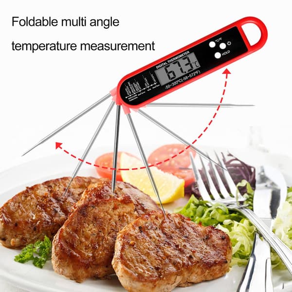 Mattermometer, Digital, Lättläst, Vattentät, Vikbar, för Matlagning black