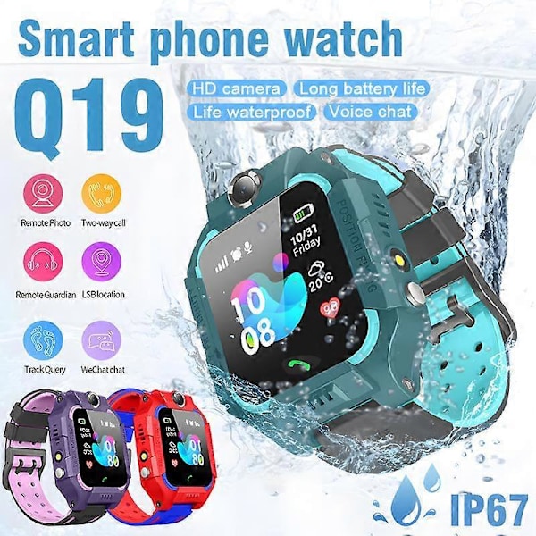 Q19 Kids Smartwatch Vandtæt GPS Tracker SOS Telefon Stemme Kamera Chat Børn Matematik Spil Lommelygte Smartwatch Til Drenge Piger purple 1