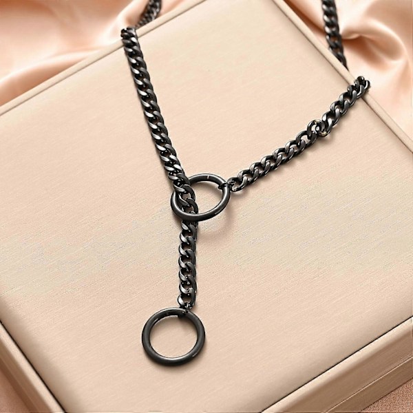 Hjerte O-ring Slip Chain Halskæde til Kvinder Rustfrit Stål Cuban Chain Hjerte Halskæde Punk Rock Krage Halskæde Håndlavet Justerbar Lariat Y Halskæde black ring