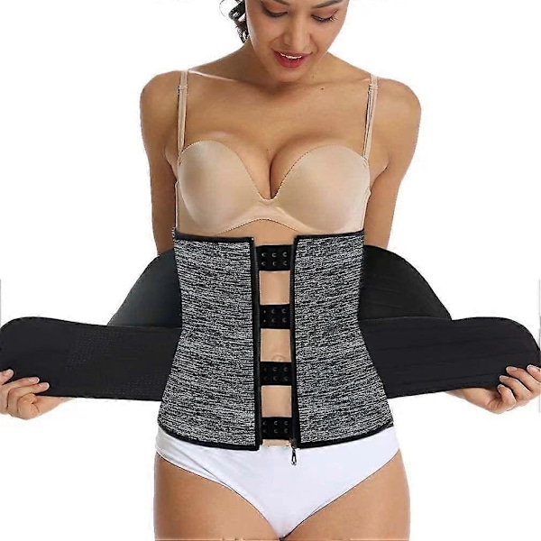 Sved Waist Trainer til Kvinder med To Bælter, Neopren Workout Korset Waist Trainer Cincher Trimmer Shaper Lynlås gray m