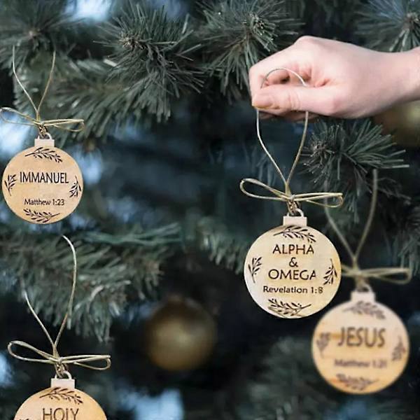 Navn på Jesus-pynt, trejulepynt vintage familie julekrybbe