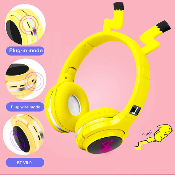Trådlösa Bluetooth hörlurar för barn, söta Pikachu-hörlurar