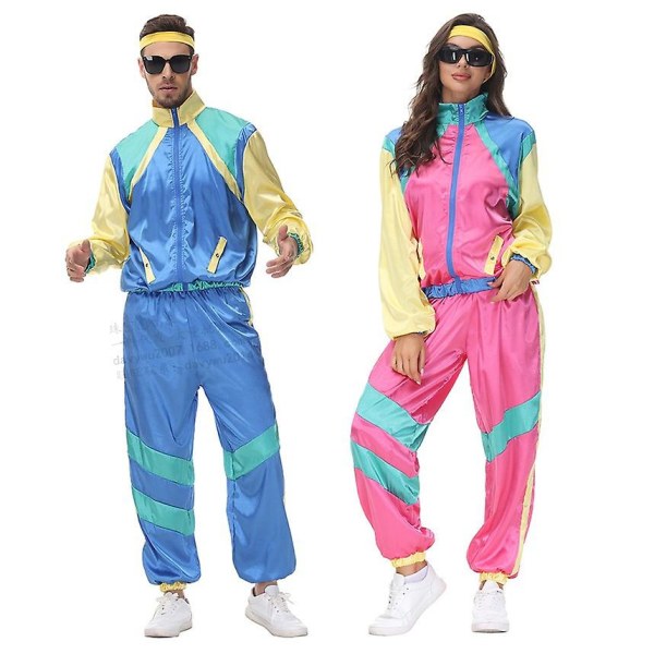 80-tals träningsoverallsjacka och byxor Chav-kostym Retrostil Party Carnival Blue XL