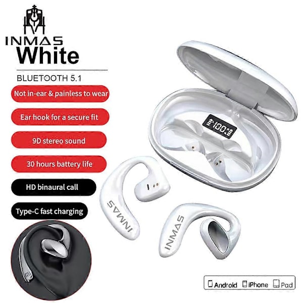 5.1 Lange Batterilevetid Luftledning Høretelefoner Støjreducerende Trådløst Headset white