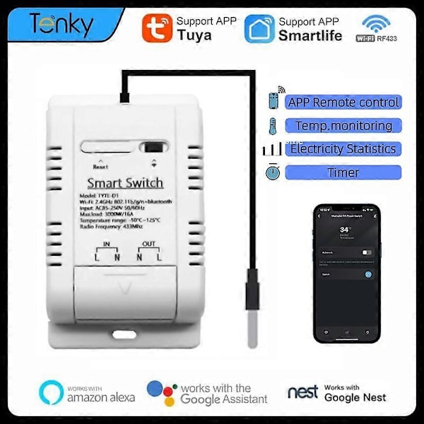 Tuya / Ewelink Smart Wifi Temperaturkontakt med Energiforbrugsovervågning RF433 Intelligent Termostat Fungerer med Alexa ewelink