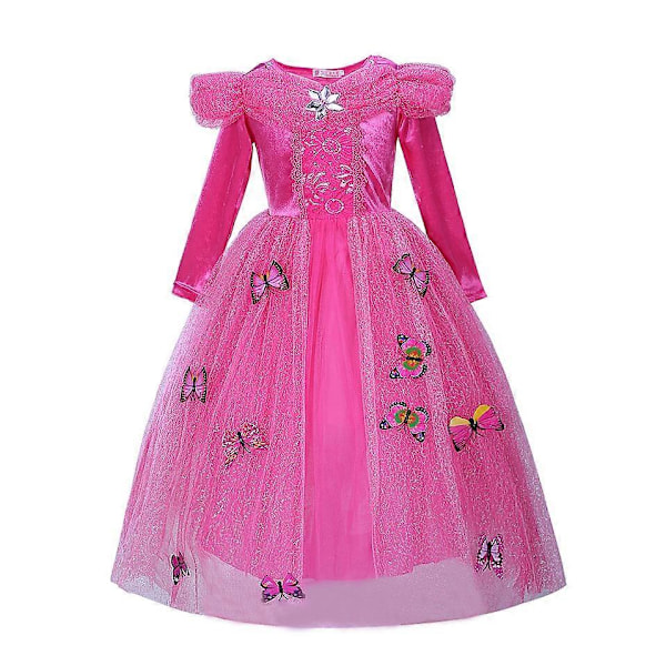 Flickans Sövande Skönhet Aurora Klänning Långa Ärmar Avtagbar Axel Spets Robe Barn Underbar Julgåva Fint Prinsessfest Outfit aurora dress j 9 10y  150