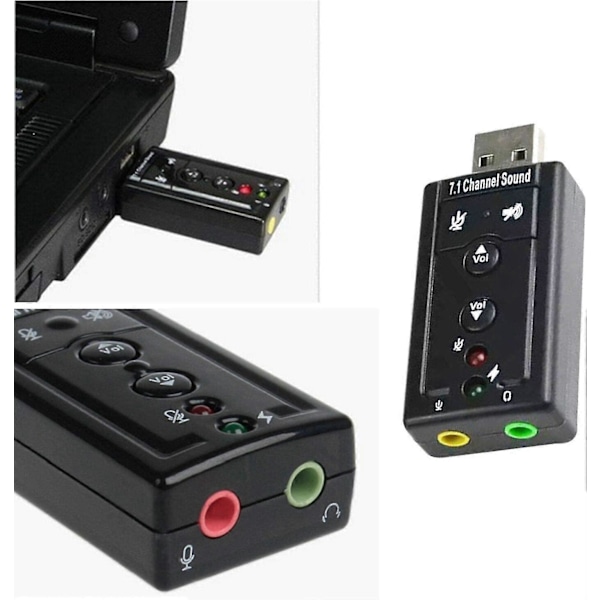 2-pakkauksen 7.1 äänikortti USB-äänikortti Ulkoinen äänikortti Ajoitusvapaa itsenäinen äänikortti Tietokoneen kuulokkeiden lisävarusteet