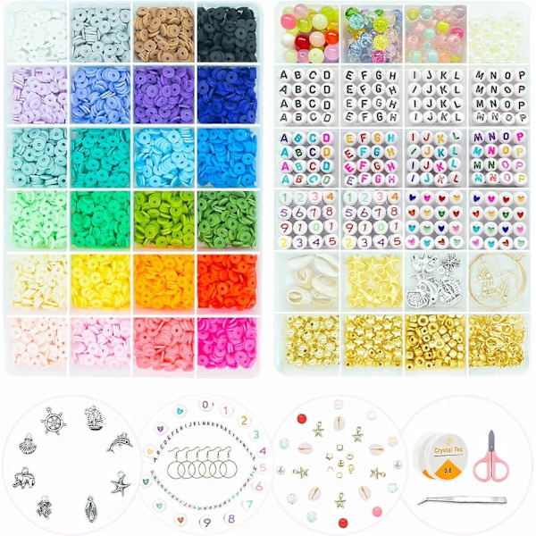8000 Stykker Leireperler Vennskapsarmbåndsett, 24 Farger Polymerleireperler for Smykkeproduksjon, DIY Armbånd Smykkeproduksjonssett, Håndverk Gavepakke