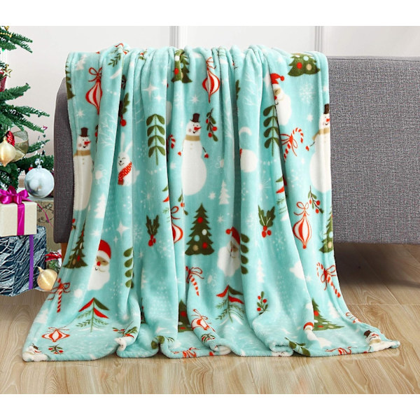 Elegantti ja mukava ylellinen samettipehmeä joulukuvioinen fleece-peitto santa snowman teal 50 in x 60 in