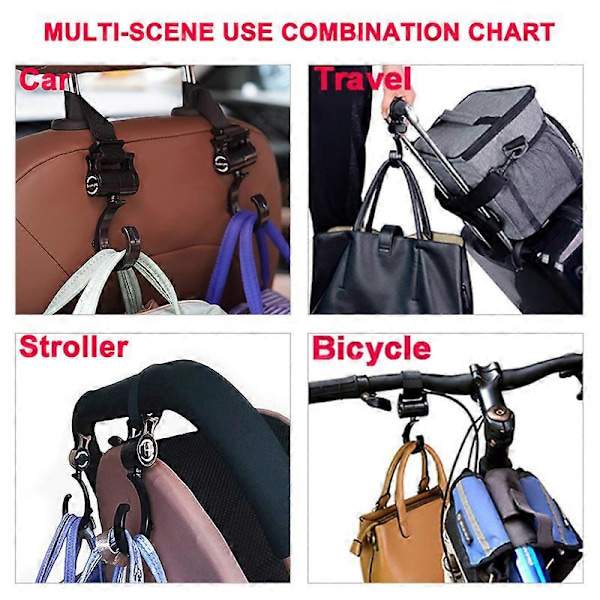 2 stk Baby Hanger Baby Bag Vogn Kroker Barnevogn Roterer 360 Grader Baby Bil Tilbehør Vogn Organizer Vogn Tilbehør