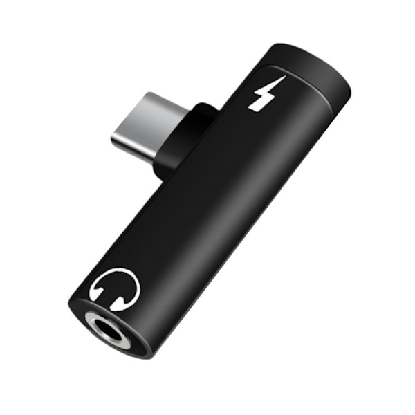 Aluminiumlegering två-i-ett typ-c adapter 3,5 mm mobiltelefon hörlursomvandlare black