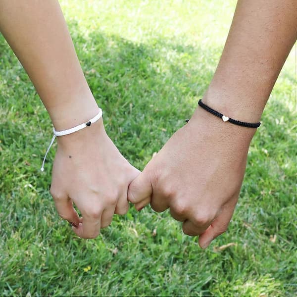 2 STK/SÆT Farverige Hjerte-Perle Armbånd til Par og Venskab white black