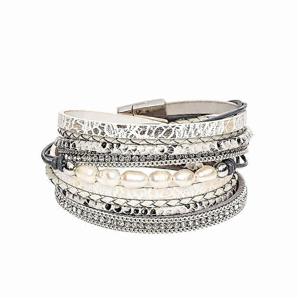 Armbandset i vävt ko-läder med hamparep, pärlade armband i vävt ko-läder, armband i vävt hamparep