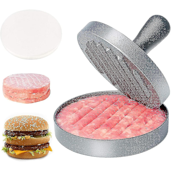 Hamburger-puristimen pihvipaistinpannu alumiinista, kahvalla, tarttumaton, helppo puhdistaa