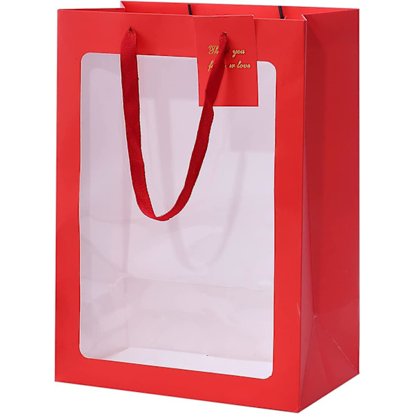 Transparent Gift Bag With Window, Mother's Day Gift Packaging Bag 10 Pcs Bulk (13.8"x 9.8"x 5.9")