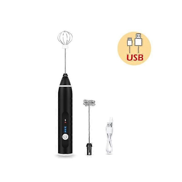 Elektrisk Mælkeskummer USB Genopladelig, Pisk, Skum, Sort silver