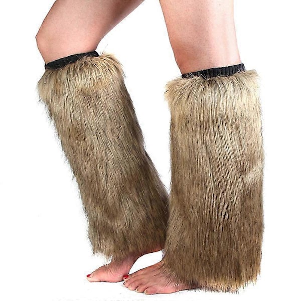 1 Par Legwarmere Kunstig Pels Fluffy Kneihøye Tykke Sexy Hold Varme Ensfarget Høst Vinter Kvinne Støvletter Strømper for Hjem JIKAIX khaki