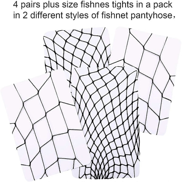 Fishnet Strømper Plus Size Sexy Fishnet Strømpebukser Strømper Fishnet Kryss Mesh Strømper For Kvinner (4 Par Svart)