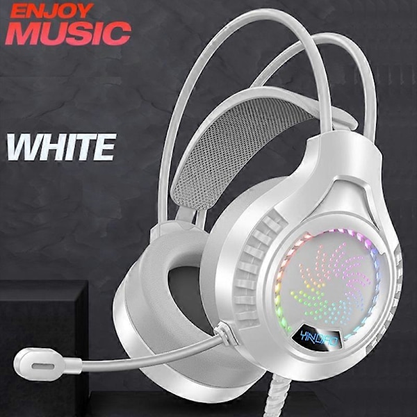 Stereo Gaming Headset til én PC 3.5mm LED Lys Ledningsført Over-Head Gamer Hovedtelefon med Mikrofon Lydstyrke Kontrol Spil Øretelefon white single usb