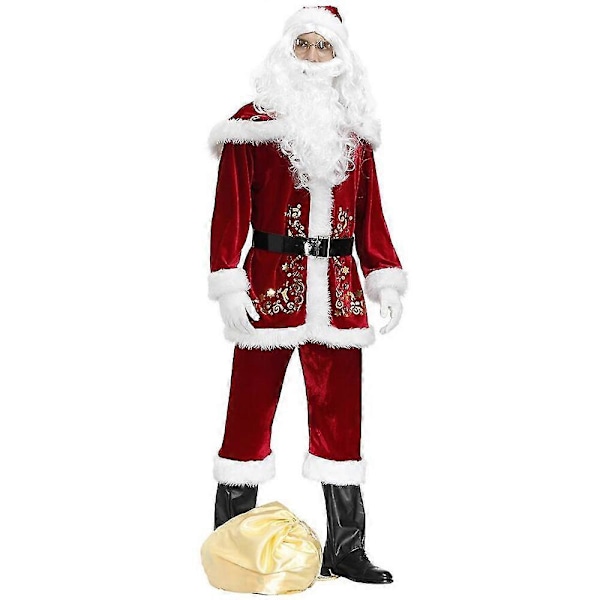 Plus Size Deluxe Fløjl Voksen Julekostume Cosplay Par Santa Claus Tøj Fancy Dress Juleuniform Dragt Til Mænd Kvinder red  women xxl