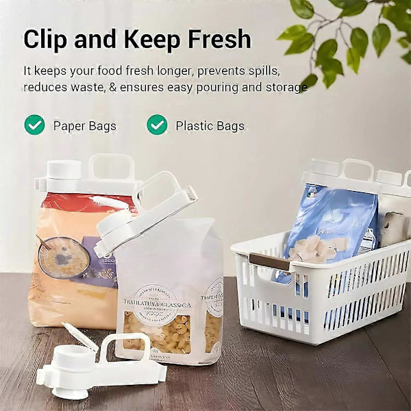 Madposeforseglingsspand med hældespids, Chipposeklips, Chipposeklips sæt 2pcs