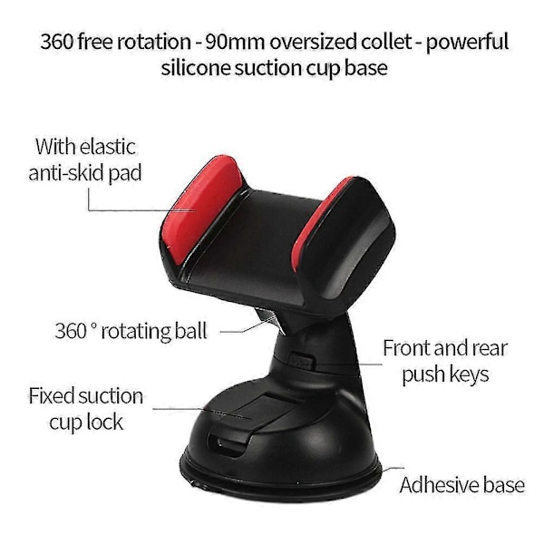 Mobiltelefonholder for bil - Dashbord og frontrutefeste black red